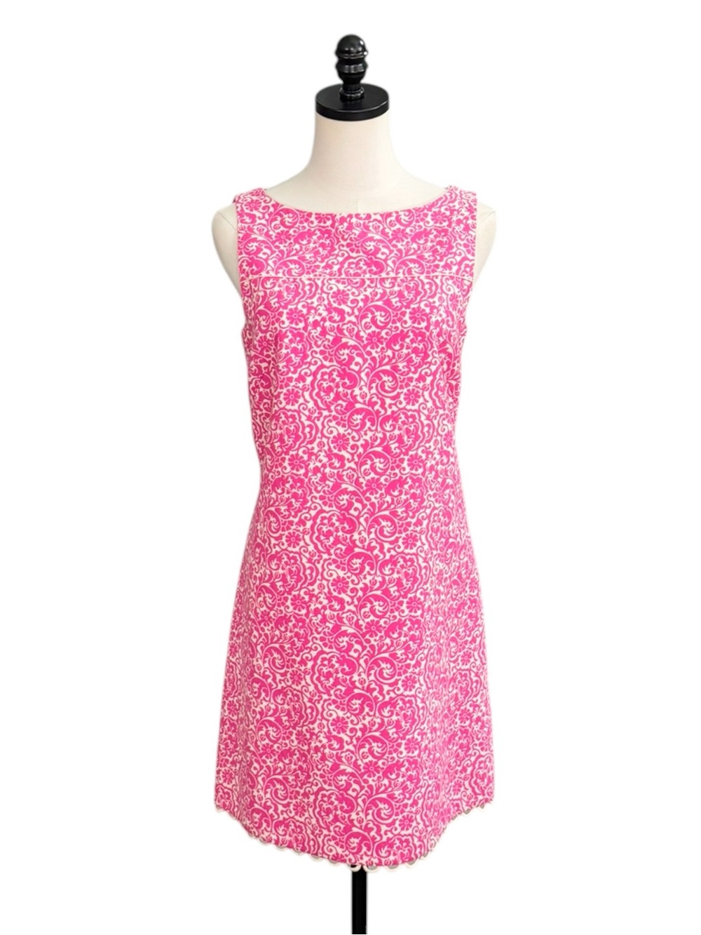 Lilly Pulitzer Pink Damask Classic Vintage Shift Dress with Scalloped Loop Hem - Picture 3 of 10